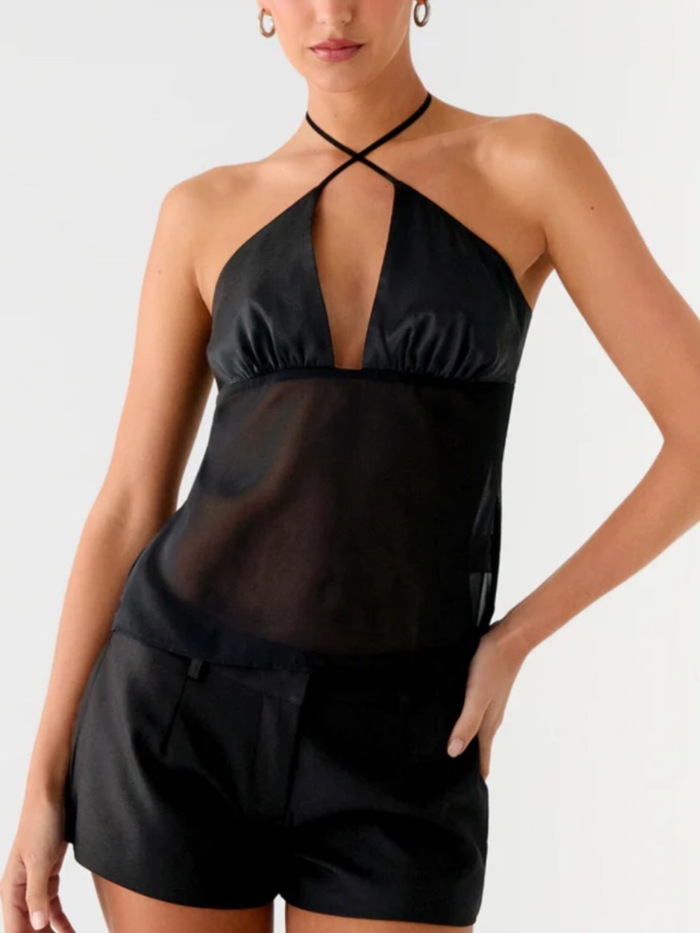 Sheer Halter Cami Top in Black